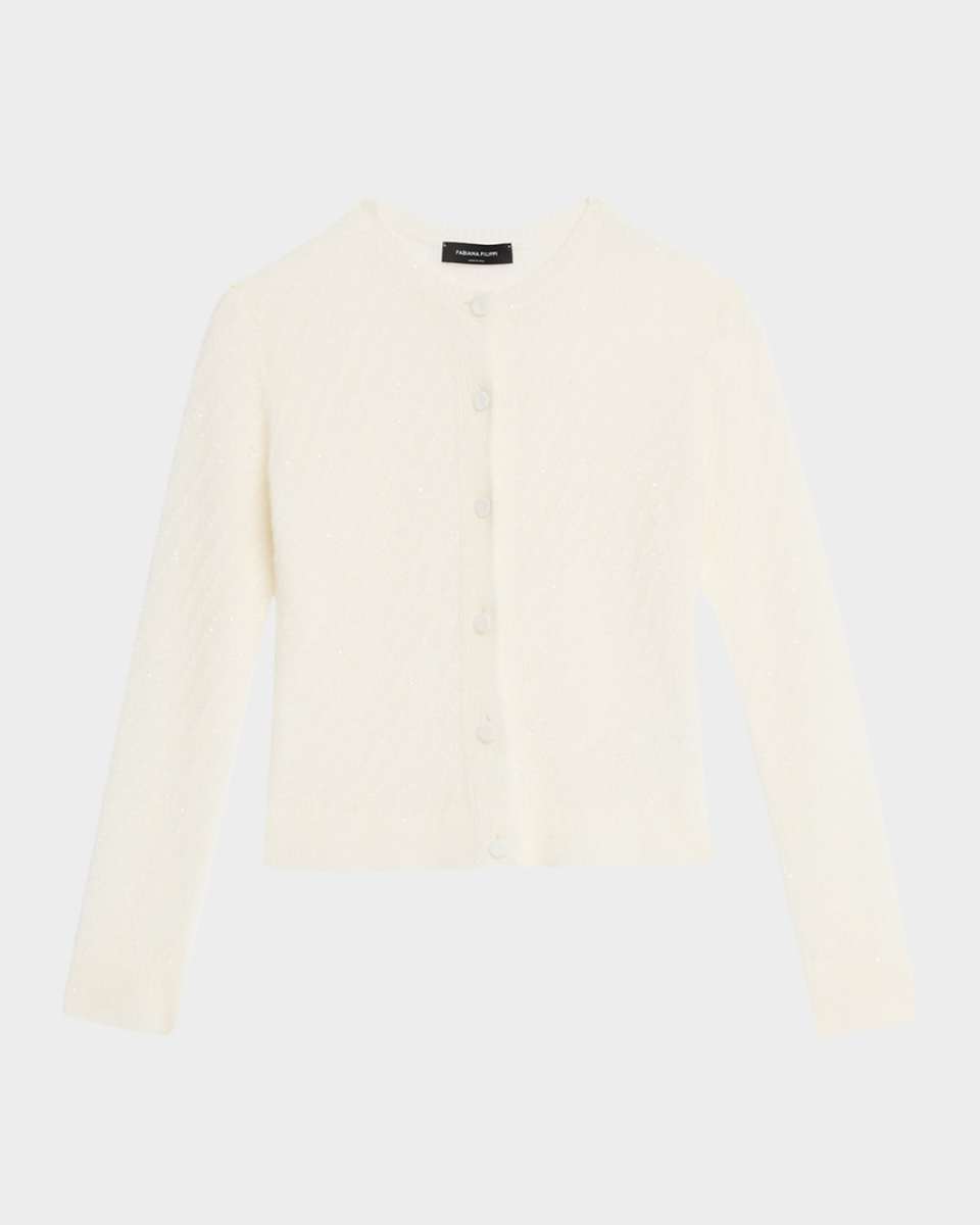 Diagonal-Stitch Sequin Knit Sweater